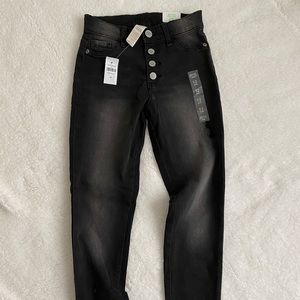 Girls Justice high rise jegging size 12 slim button fly black distressed NWT